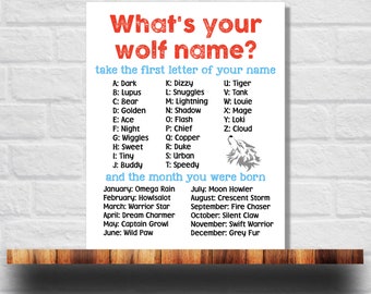 Wolf Name Game Printable, Birthday Party Activity (Instant Download)