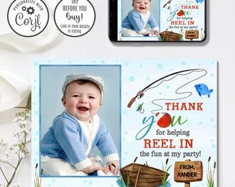 Editable Fishing Thank You Card, Fishing Birthday Thank You, 4x6 & 5x7