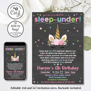 Editable Sleep-under Invitation, Sleep Under Birthday Invitation, 4x6 & 5x7
