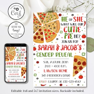 Editable Pizza Party Gender Reveal Invitation, Pizza Gender Reveal Invitation, 4x6 & 5x7
