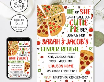 Editable Pizza Party Gender Reveal Invitation, Pizza Gender Reveal Invitation, 4x6 & 5x7