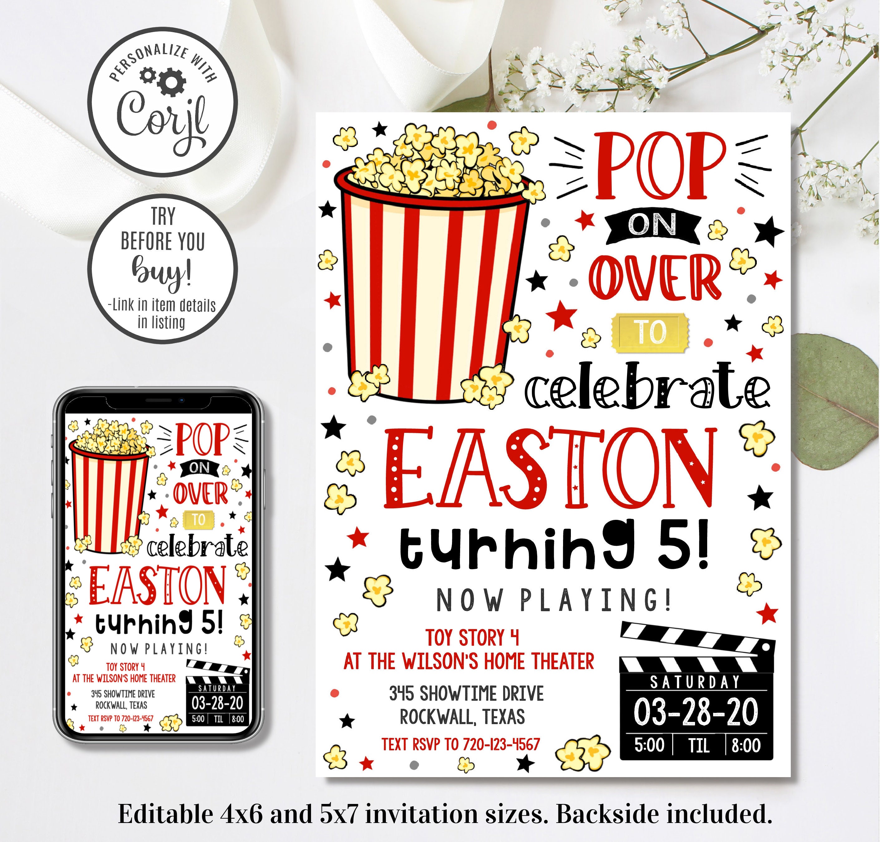 Editable Movie Invitation Movie Birthday Invitation Movie Etsy Canada