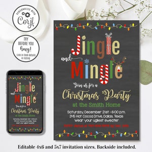 Editable Christmas Party Invitation, Jingle and Mingle Invitation, 4x6 & 5x7