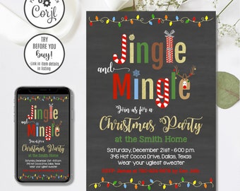 EDITABLE Jingle &amp; Mingle Christmas Party, Christmas Party Invitation ...