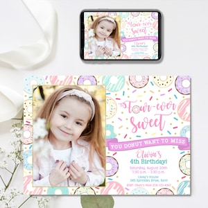 Editable Donut Invitation, Four-Ever Sweet Invitation, Donut 4th Birthday, 4x6 & 5x7
