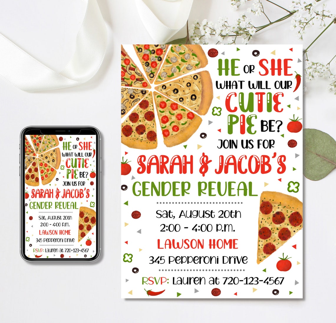 Editable Pizza Party Gender Reveal Invitation Pizza Gender Etsy