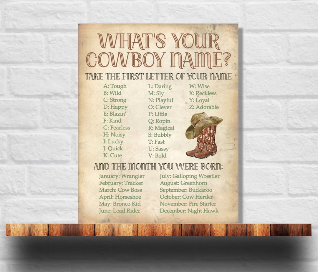 What's Your Cowboy Name Printable, Cowboy Name Game, Cowboy Party