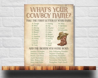 What's Your Cowboy Name Printable, Cowboy Name Game, Cowboy Party, Instant Download