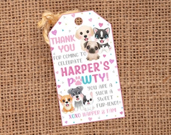 Editable Puppy Favor Tag, Puppy Paw-ty Favor Tags, Puppy Birthday Party, Template