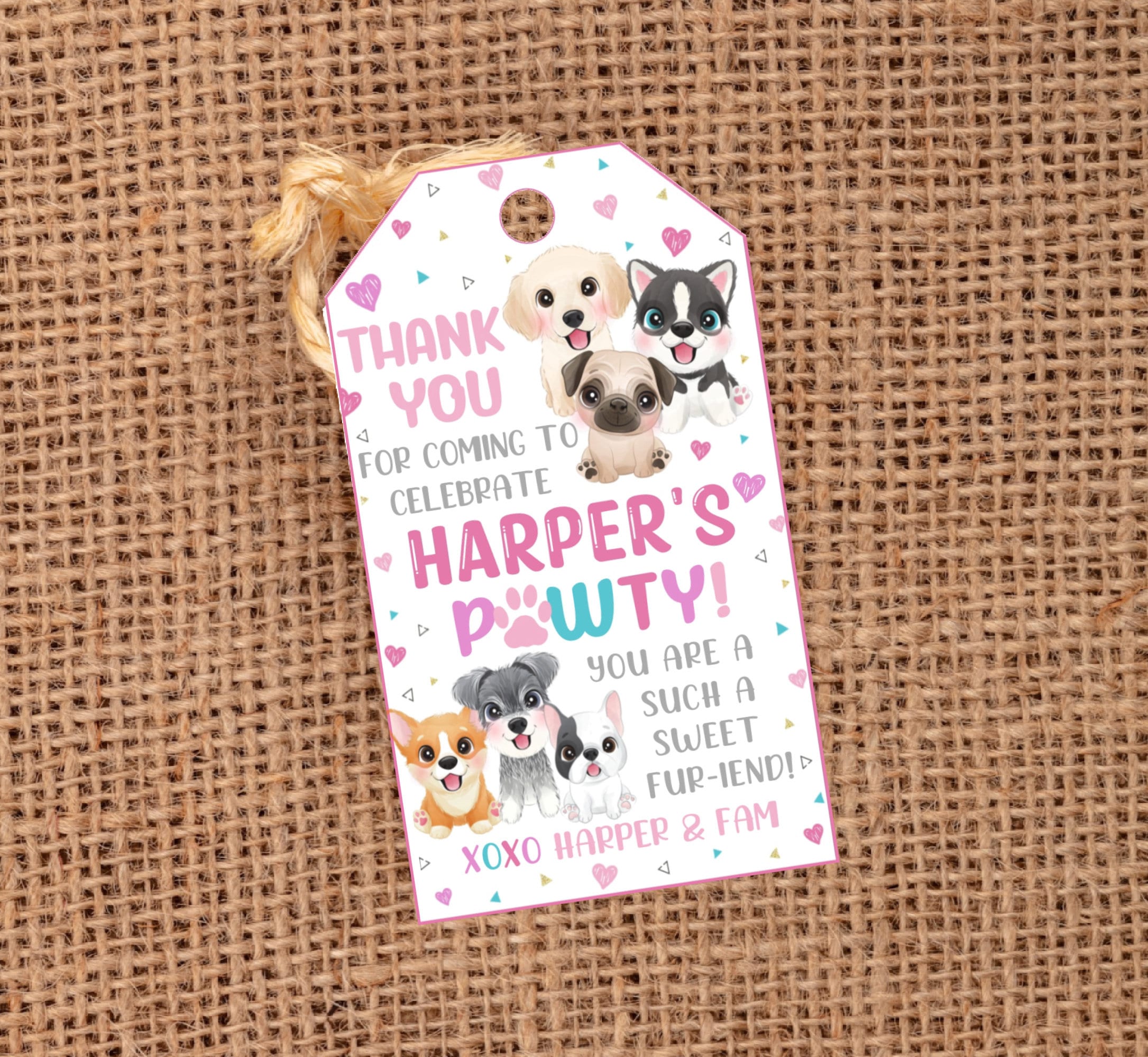 Editable Puppy Favor Tag, Puppy Paw-ty Favor Tags, Puppy Birthday Party, Template