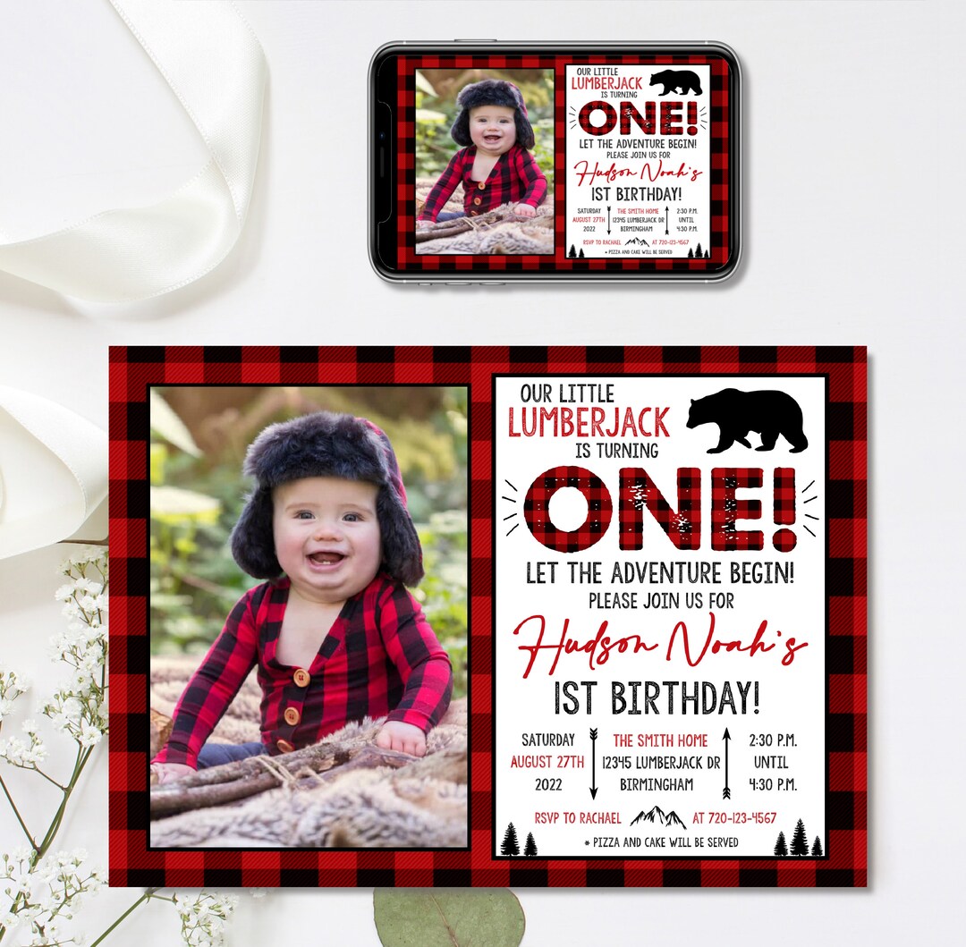 Editable Lumberjack Invitation, Lumberjack Birthday Invitation, Flannel ...