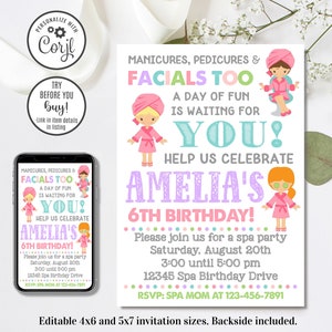 Editable Spa Birthday Invitation, Spa Invitation, 4x6 & 5x7