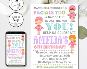 Spa Birthday Party Invitation Template, Editable Spa Day Invite (Instant Download)