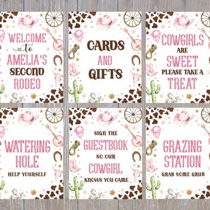 Editable Cowgirl Birthday Signs, First Rodeo Birthday Signs, Second Rodeo, Cowgirl Decor, Wild West Party, Cowgirl Welcome Sign, Set of 9