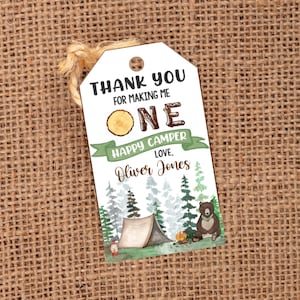 Editable One Happy Camper Tag, Happy Camper Favor Tags, One Happy Camper Birthday Party, Template