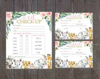 Wild One Two Wild Party Signs, Editable Vet Checkup Adoption Certificate Bundle