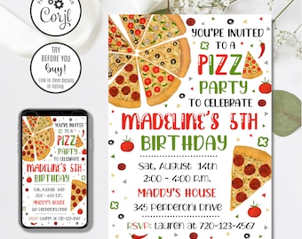 Pizza Party Invitation Template, Editable Party Invite (Instant Download)