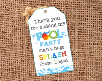 Editable Pool Party Tag, Pool Party Favor Tags, Pool Birthday Party, Template