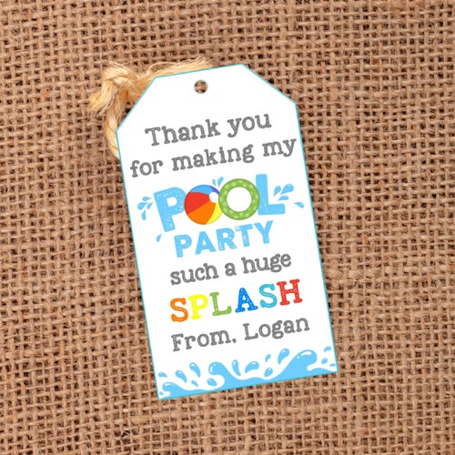Editable Pool Party Tag Pool Party Favor Tags Pool Birthday Etsy