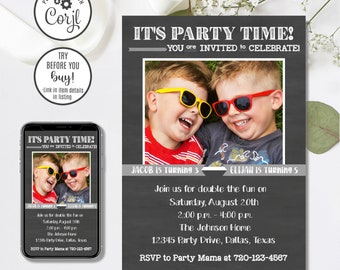 Editable Double Birthday Invitation, Joint Birthday Invitation, Two Birthdays, 4x6 & 5x7