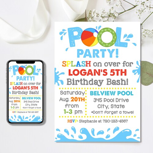 Editable Pool Party Pool Party Birthday Template - Etsy