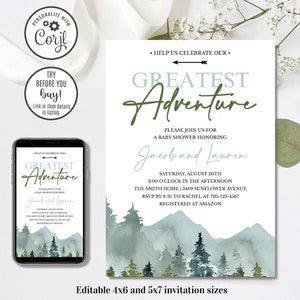 Editable Greatest Adventure Baby Shower Invitation, Baby Shower Invitation, 4x6 & 5x7