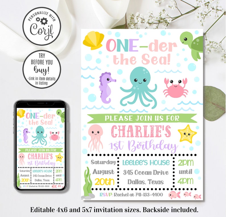 Editable Oneder the Sea Invitation Under the Sea Birthday Invitation Under the Sea 4x6 5x7