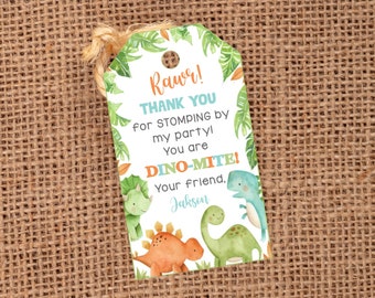 Editable Dinosaur Tag, Dinosaur Party Favor Tags, Dinosaur Birthday Tag, Template