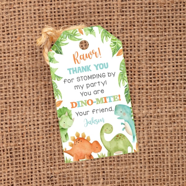 Editable Dinosaur Tag, Dinosaur Party Favor Tags, Dinosaur Birthday Tag, Template