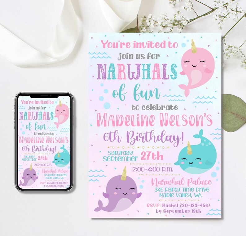 Editable Narwhal Invitation Narwhal Birthday Invitation | Etsy