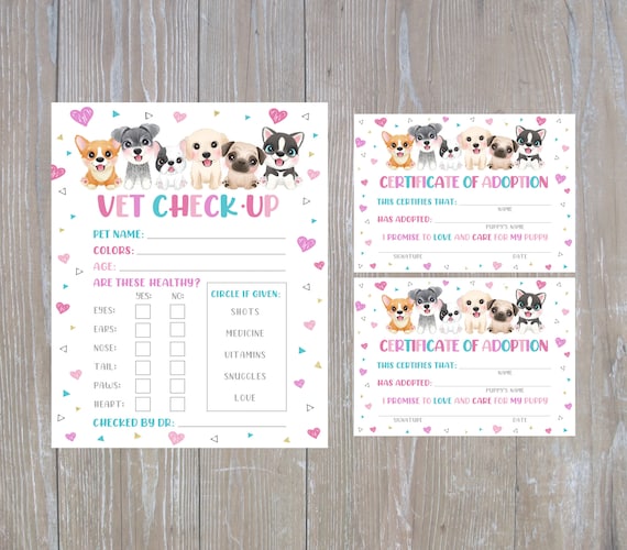 Editable Puppy Party Signs, Vet Check-Up Birthday Sign, Adoption Certificate, Puppy Pawty Birthday Poster, Adopt A Puppy