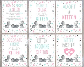 Editable Kitten Party Signs, Kitten Birthday Signs, Kitten Pawty Birthday Poster, Adopt A Kitten, Six 8x10 Signs