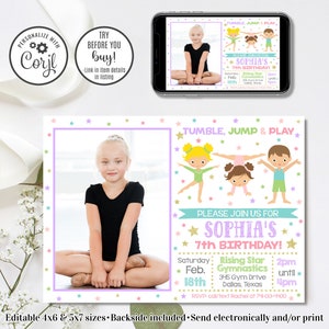 Editable Gymnastics Invitation, Gymnastics Birthday Invitation, Girl Invitation, 4x6 & 5x7