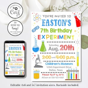 Editable Science Invitation, Science Birthday Invitation, Children&#39;s Museum Invitation, 4x6 & 5x7