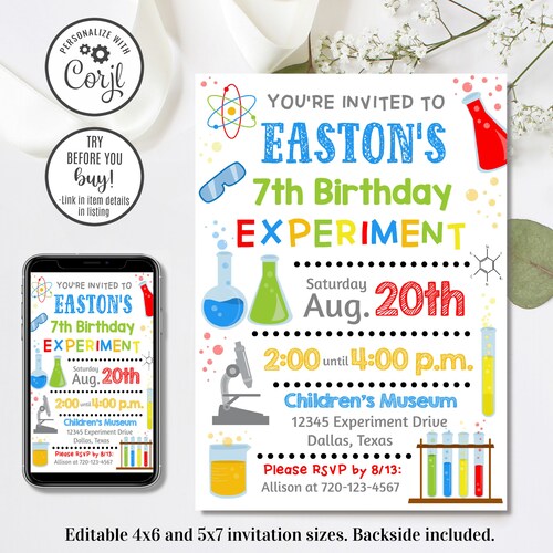 Editable Children's Museum Birthday Invitation Science Etsy