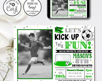 Editable Soccer Invitation, Boy Soccer Birthday Invitation, Sports Invitation, 4x6 & 5x7