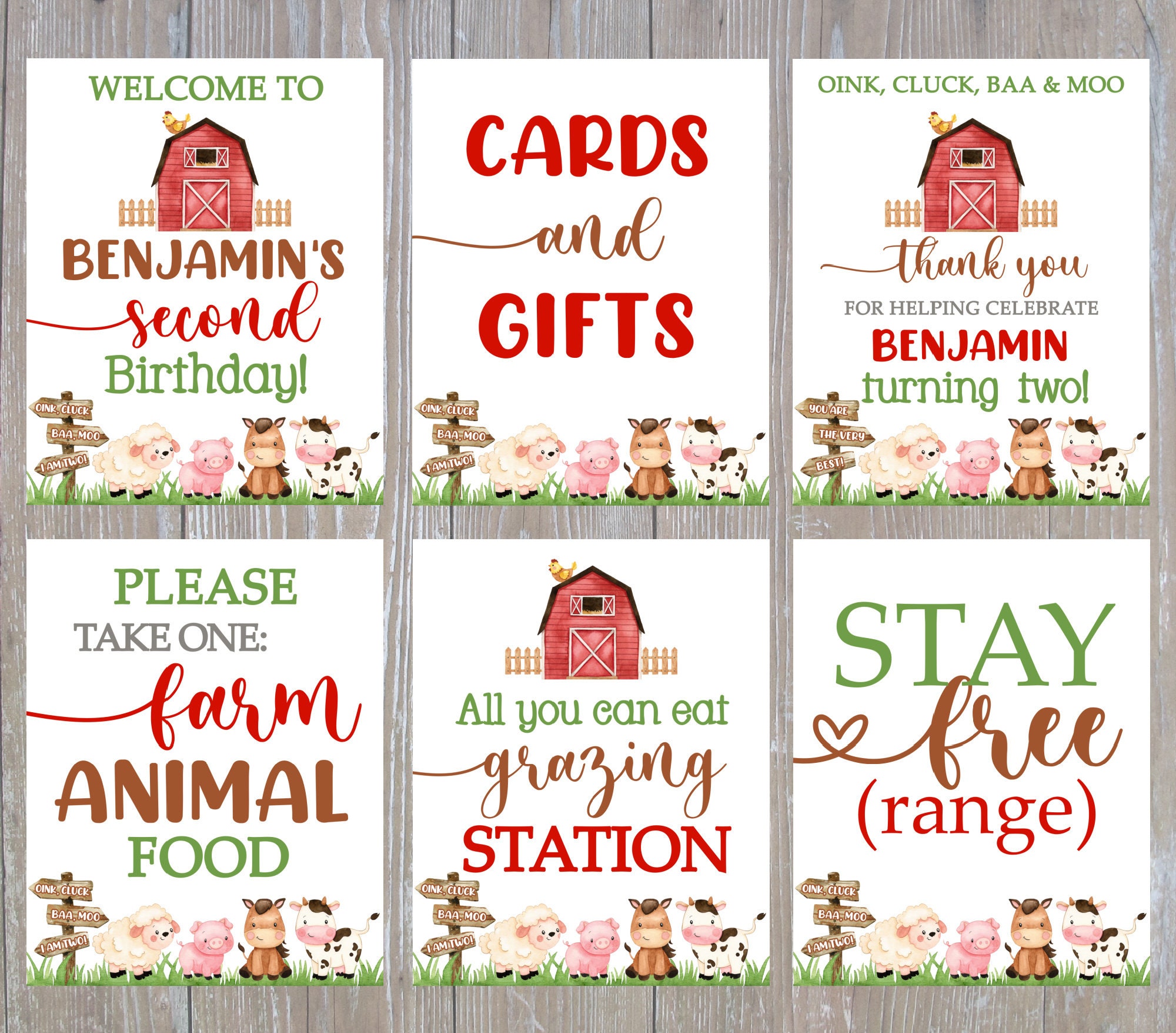 Editable Farm Party Signs, Farmer Birthday Signs, Farm Birthday Poster, 2nd Birthday Poster, Oink Cluck Baa Moo, 8x10