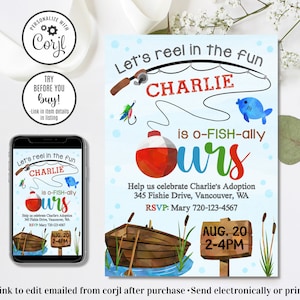 Editable Fishing Adoption Invitation, Fishing Adoption, O-Fish-al Adoption Invitation, Reel in the Fun, 4x6 & 5x7