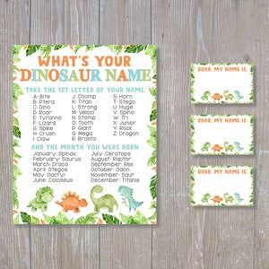 What&#39;s Your Dinosaur Name Printable, Dinosaur Name Game, Dinosaur Birthday Sign, Dinosaur Party, Instant Download