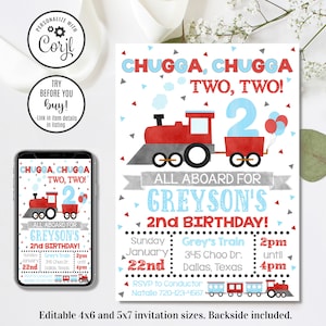 Editable Train Invitation, Train Birthday Invitation, Chugga Chugga, 4x6 & 5x7