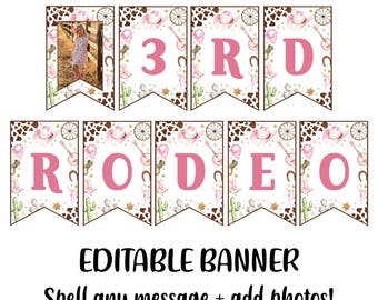 Cowgirl Rodeo Birthday Banner, Western Party Decor, Editable (Digital Download)