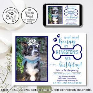 Editable Dog Invitation, Dog Birthday Invitation, Puppy Invitation, 4x6 & 5x7