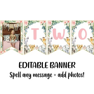 Editable Safari Birthday Banner, Two Wild Birthday Banner, Two Wild Decor, Two Wild Poster, 2nd Birthday Banner