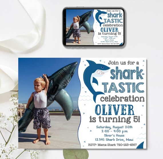 Editable Shark Invitation Shark Birthday Invitation Template Etsy