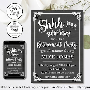 Editable Retirement Party Invitation, Surprise Retirement Party Invitation, Retirement Celebration, 4x6 & 5x7