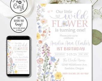 Wildflower Birthday Invitation Template, Pastel Floral Party Invite (Instant Download)