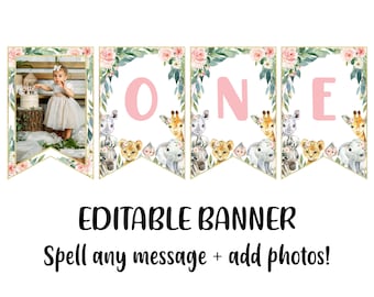 Editable Safari Birthday Banner, Wild One Birthday Banner, Wild One Decor, Wild One Poster, 1st Birthday Banner