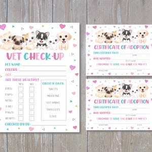 Editable Puppy and Kitten Party Signs, Vet Check-Up Birthday Sign, Adoption Certificate, Puppy and Kitten Pawty Birthday Poster, Adopt A Pet