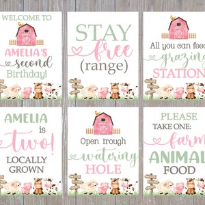 Editable Girl Farm Party Signs, Girl Farmer Birthday Signs, Farm Birthday Poster, 2nd Birthday Poster, Oink Cluck Baa Moo, 8x10