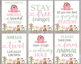 Editable Girl Farm Party Signs, Girl Farmer Birthday Signs, Farm Birthday Poster, 2nd Birthday Poster, Oink Cluck Baa Moo, 8x10